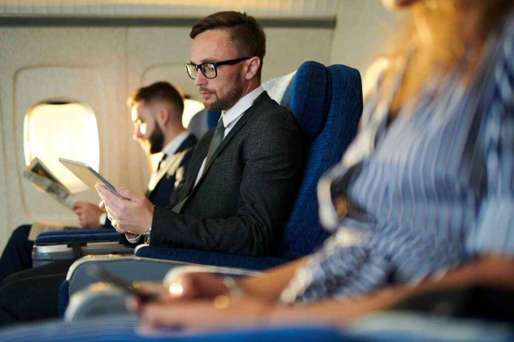 Row of Passengers in Plane